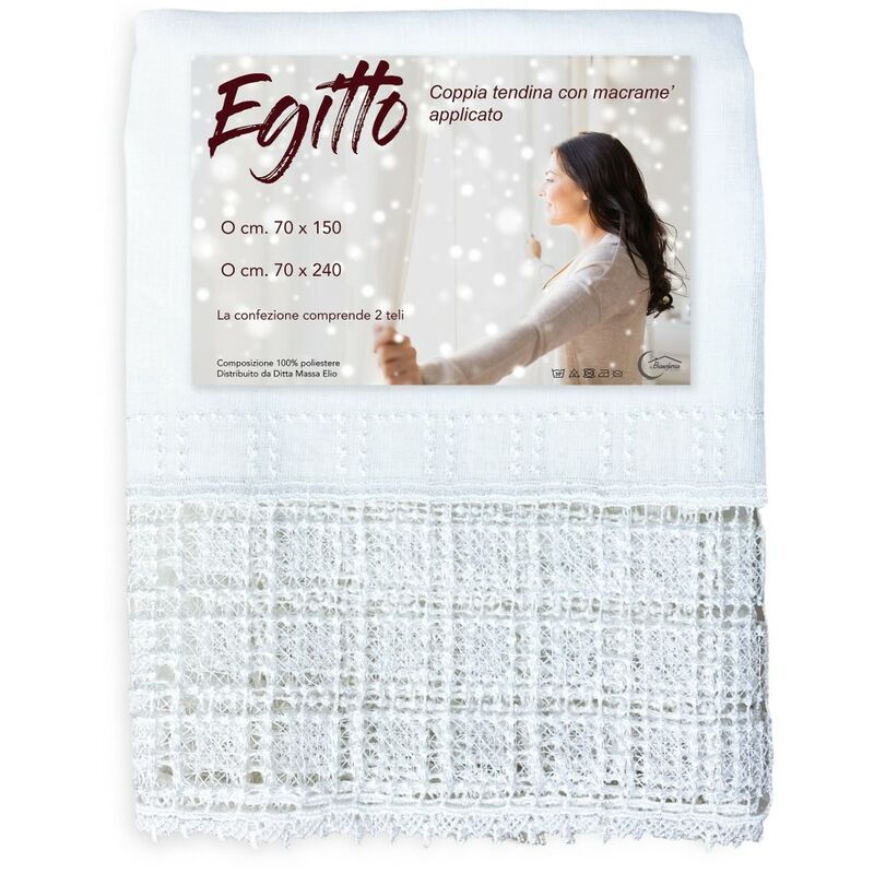 foto del prodotto coppia tendina a vetro egitto con pizzo macram bianco coppia 2 teli cm. 70x240