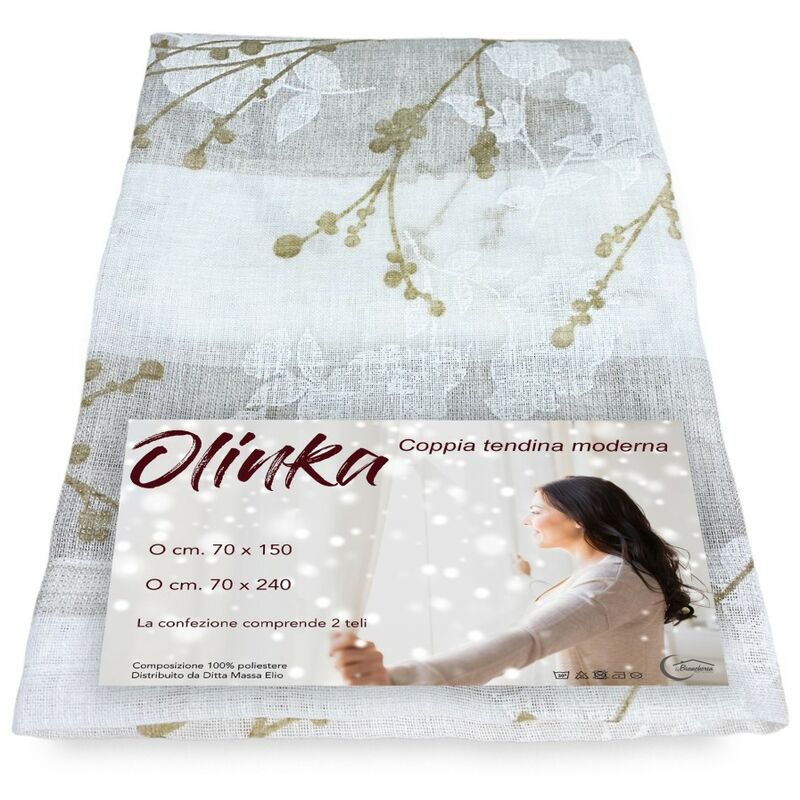 foto del prodotto coppia tendina boucl vetro olinka ecru con lurex coppia 2 teli cm. 70x240