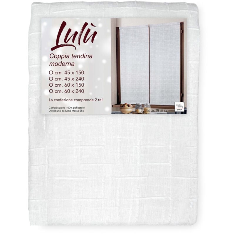 foto del prodotto coppia tendina moderna lul bianco tessuto ricamato geometrico, semitrasparente, facile montaggio, 2 teli coppia 2 teli cm. 60x240