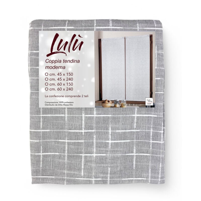 foto del prodotto coppia tendina moderna lul grigio tessuto ricamato geometrico, semitrasparente, facile montaggio, 2 teli coppia 2 teli cm. 60x240