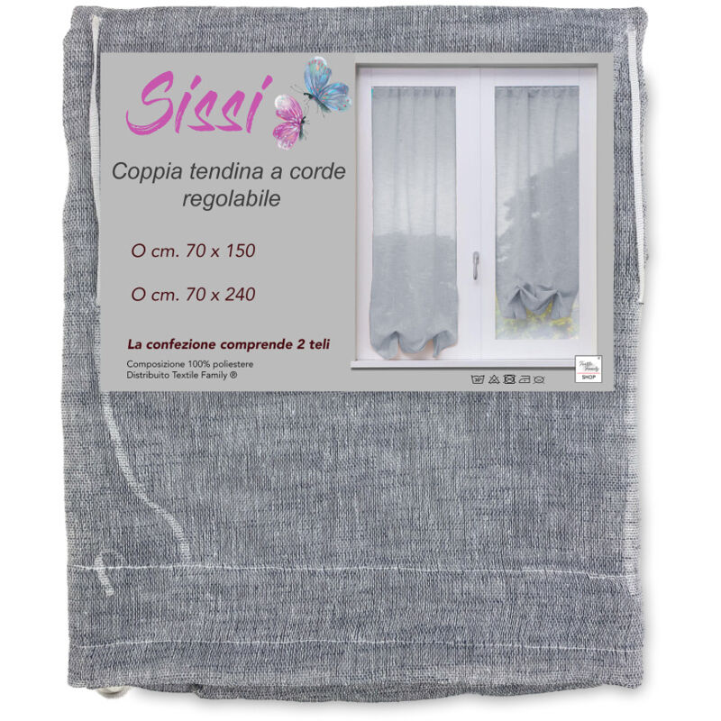 foto del prodotto coppia tendina sissi a vetro moderna larga cm 70 regolabile a cordine grigio coppia 2 teli cm. 70x240