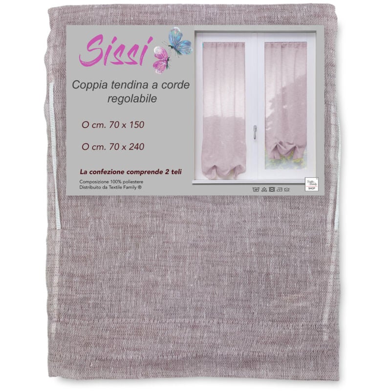 foto del prodotto coppia tendina sissi a vetro moderna larga cm 70 regolabile a cordine rosa coppia 2 teli cm. 70x150