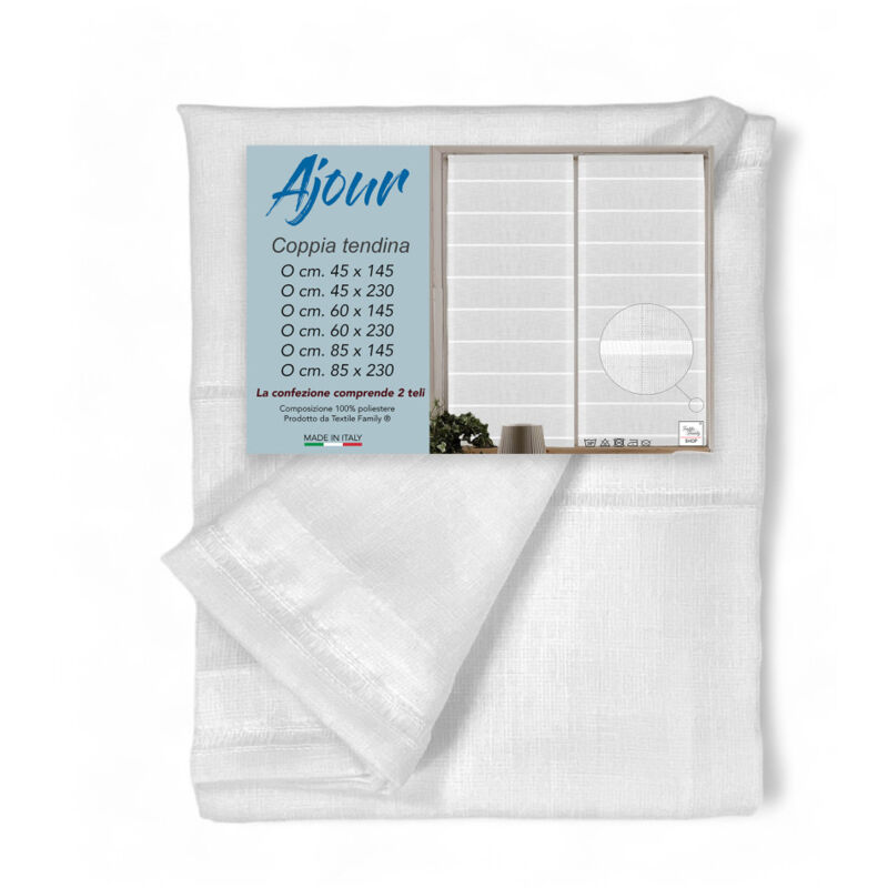 foto del prodotto coppia tendina vetro moderna larga 45 o 60 o 85 ajour bianco coppia 2 teli cm. 45x145