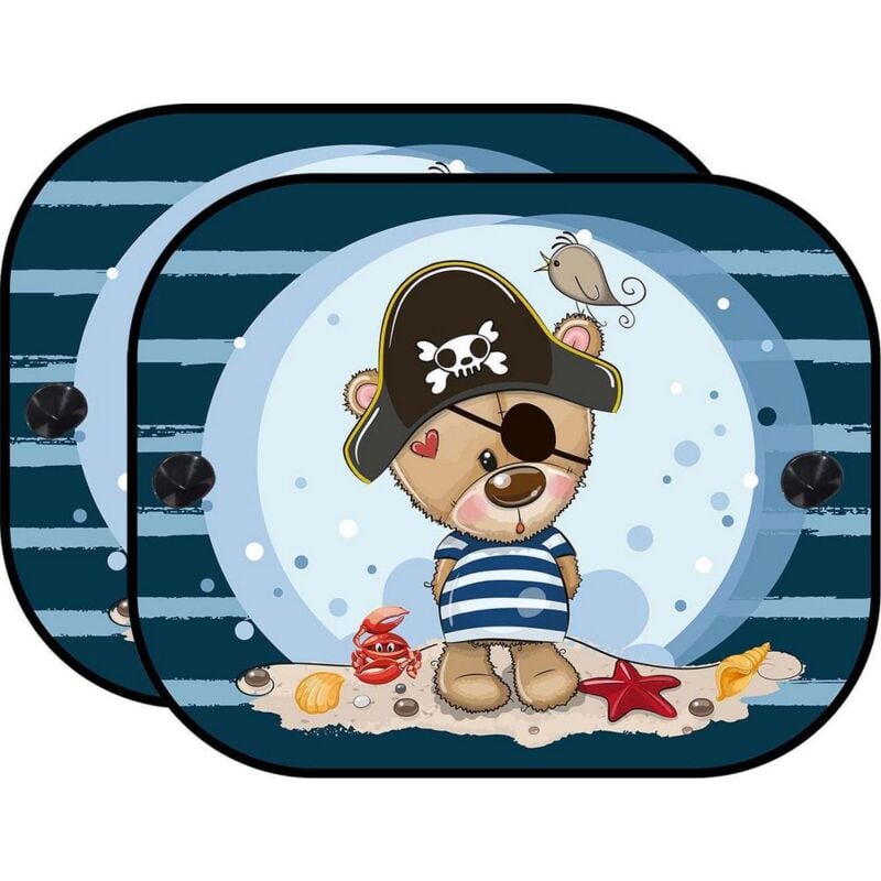 foto del prodotto coppia tendine laterali auto ventose incluse grafica orsetto 44x36 cm universali bambini protezione raggi solari