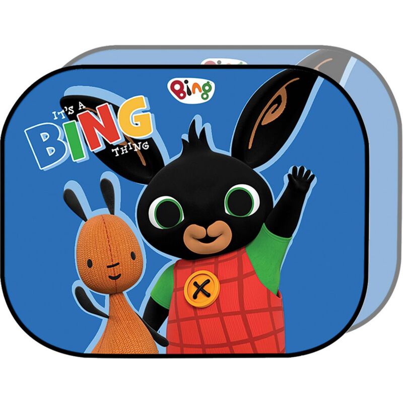 foto del prodotto coppia tendine laterali parasole auto bing bambino bambine 44 x 35 cm con grafica bing e flop su fondo blu