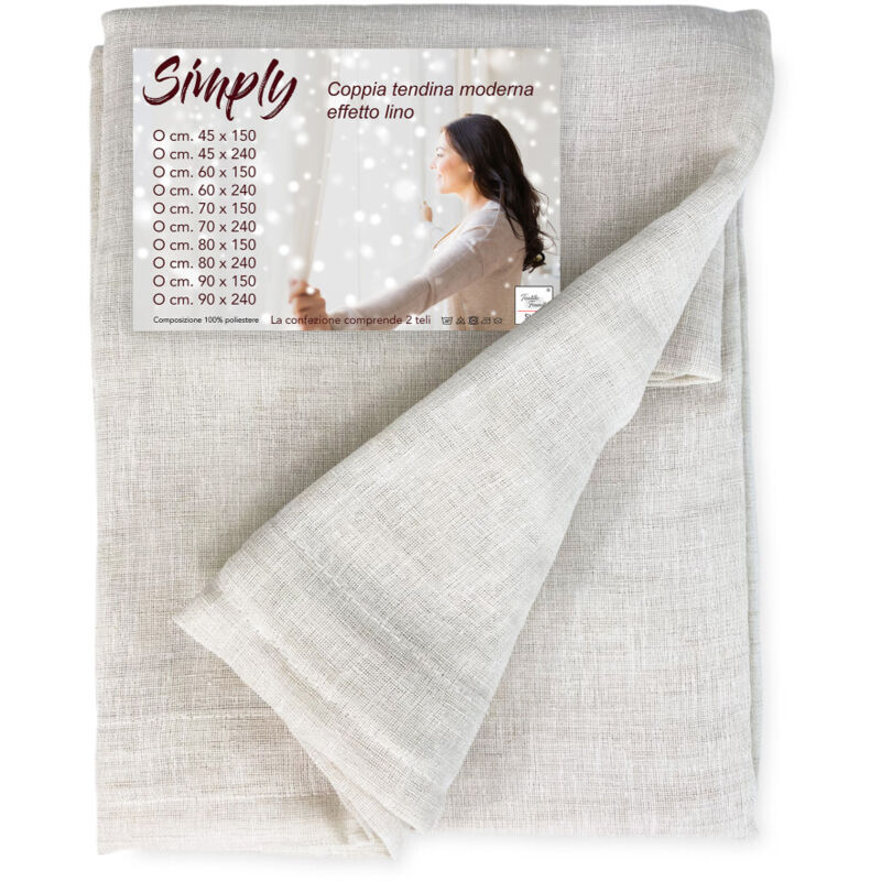 foto del prodotto coppia tendine vetro moderne simply beige tessuto poliestere boucl semitrasparente, orlino tunnel coppia 2 teli cm. 70x150