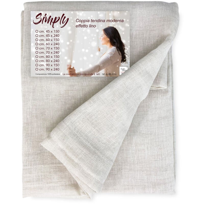 foto del prodotto coppia tendine vetro moderne simply beige tessuto poliestere boucl semitrasparente, orlino tunnel coppia 2 teli cm. 90x150