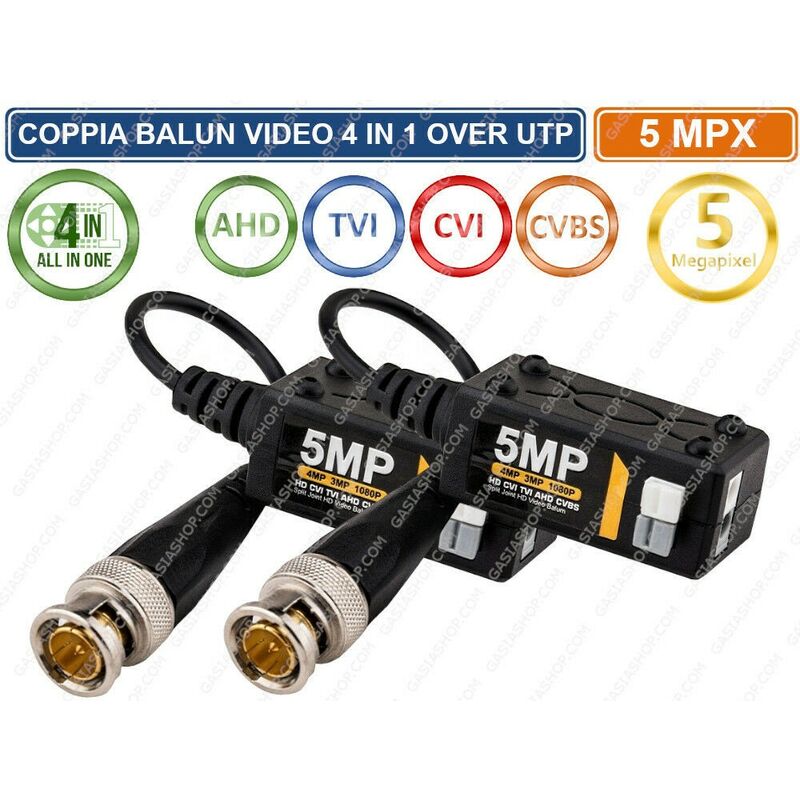 foto del prodotto coppia trasmettitori bnc video balun 5 mp ahd tvi cvi cvbs videosorveglianza