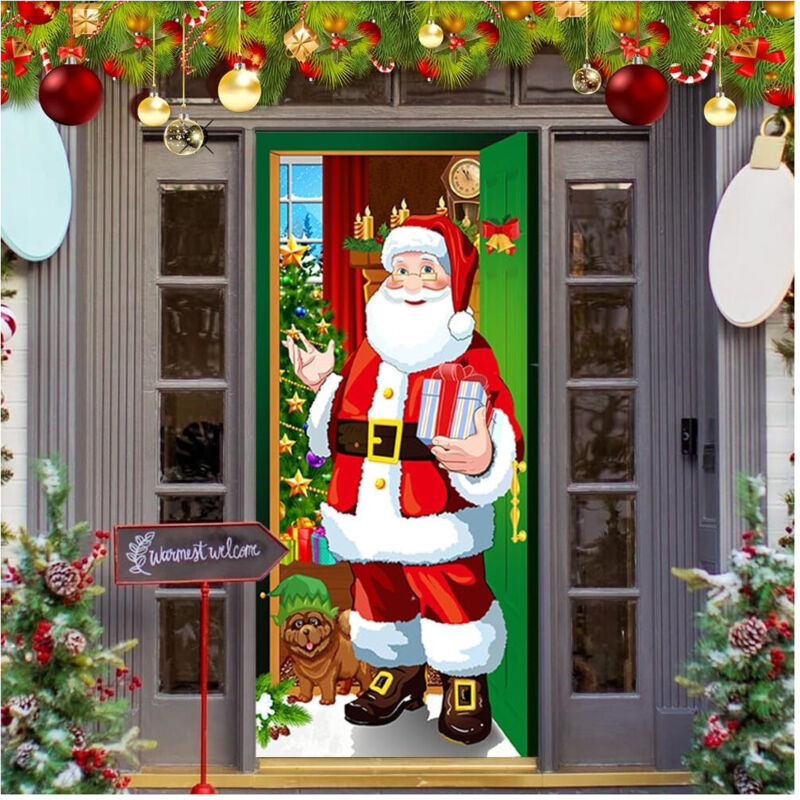 foto del prodotto copri porta natalizio con elastico decorazioni sfondi addobbi natale 90x210 cm - - trade shop traesio