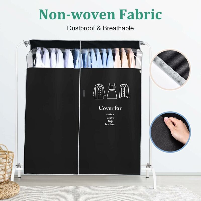 foto del prodotto copriabiti lungo per guardaroba 110x 120 cm copriabiti antipolvere traspirante con finestra trasparente copriabiti per camicie e cappotti, nero