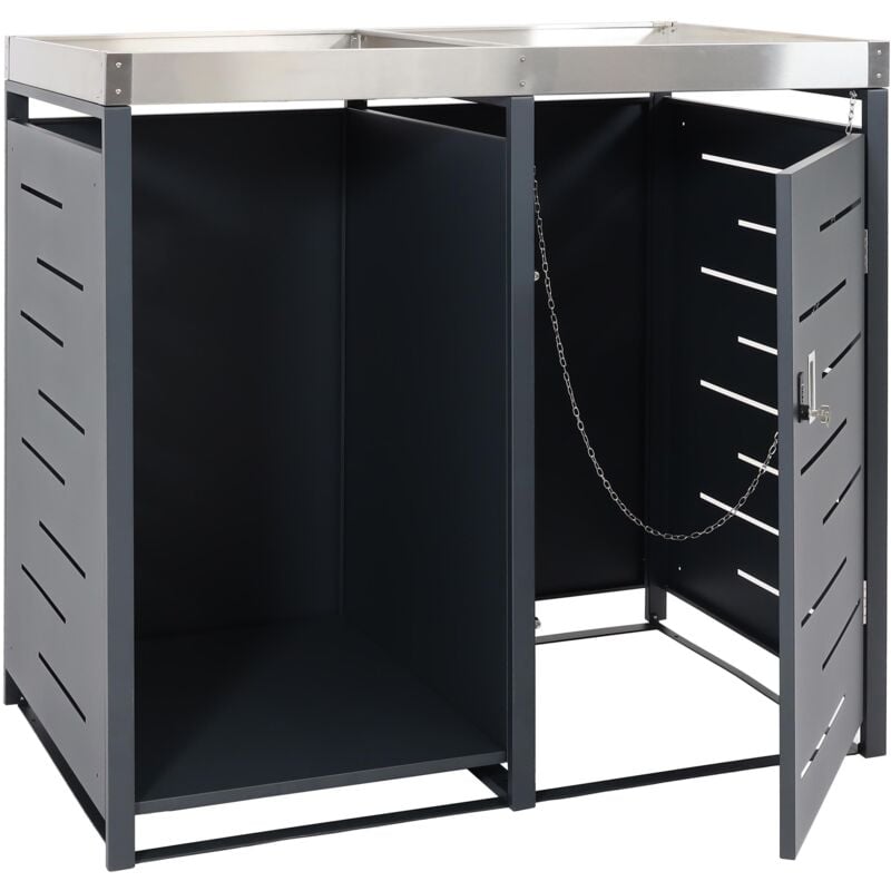 foto del prodotto copribidone box spazzatura rifiuti con portalegna hhg 826 80x130x125cm acciaio zincato antracite