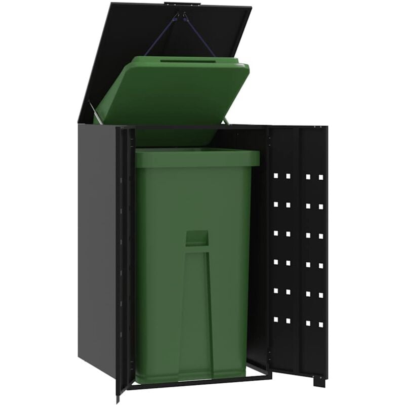 foto del prodotto copribidone con ruote per bidone singolo nero 69x79x117 acciaio vidaxl