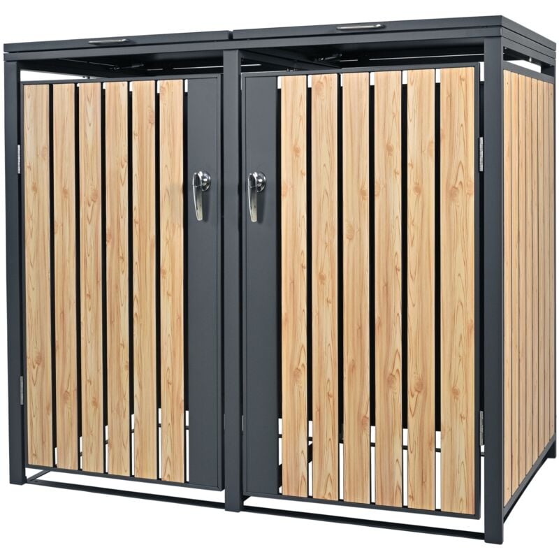 foto del prodotto copribidone per 2 bidoni di spazzatura doppio contenitore pattumiera cassonetti rifiuti 240 l 132 x 80 x 116,3 cm box in acciaio antracite effetto
