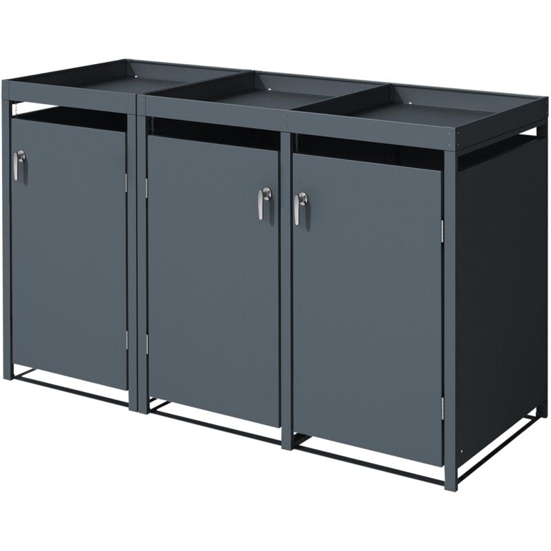 foto del prodotto copribidone per spazzatura con tetto a fioriera per 3 cestini 240l 200x80x124 cm antracite acciaio resistente alle intemperie contenitore per 3