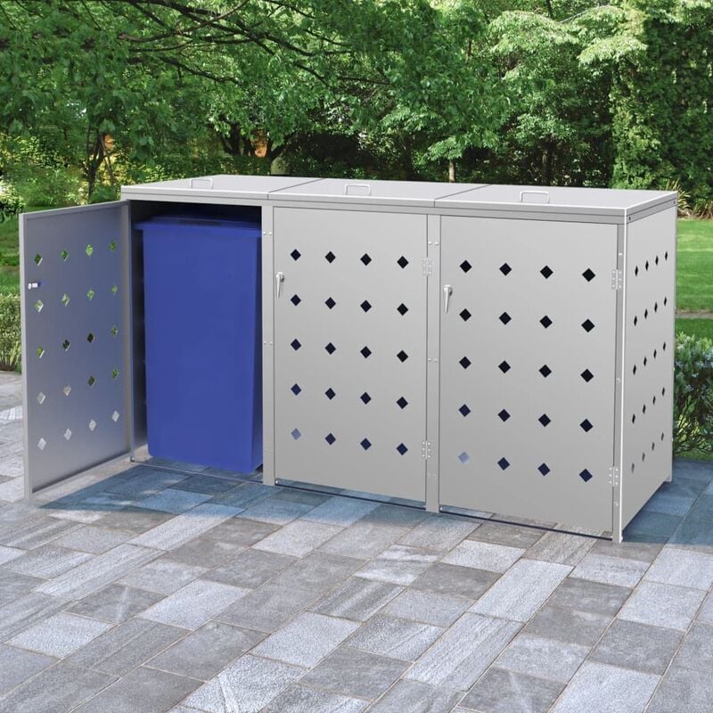 foto del prodotto copribidone per spazzatura in acciaio inox con porta argento varie dimensioni dimensioni 207 x 77.5 x 115 cm