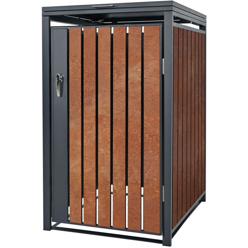 foto del prodotto copribidone per spazzatura singolo 240 l 68x80x116,3 cm antracite effetto ruggine acciaio corten sportello con serratura cassonetto deposito esterno