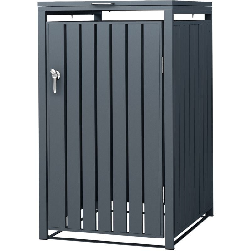 foto del prodotto copribidone per spazzatura singolo contenitore pattumiera cassonetti rifiuti 240l 68 x 80 x 116,3 cm box in acciaio antracite richiudibile coperchio