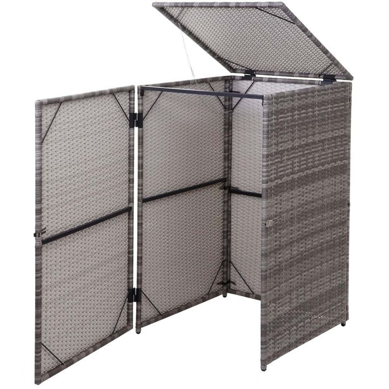 foto del prodotto copribidone singolo box spazzatura rifiuti hhg 254 66x65x110cm acciaio polyrattan grigio