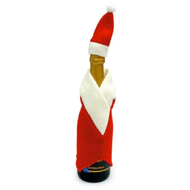 foto del prodotto copribottiglia con cappello rosso vestito per bottiglie con cappellino natale trade shop traesio