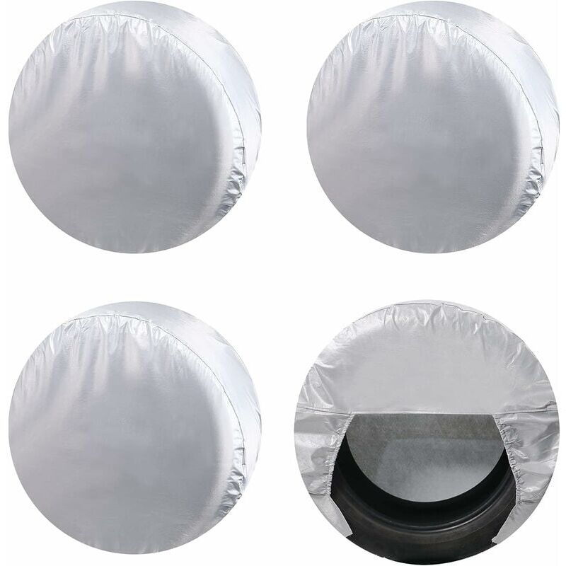 foto del prodotto copricerchi per ruote camper confezione da 4 argento , protezioni solari uv oxford impermeabili per camion, camper, barca, rimorchio, camper, suv,