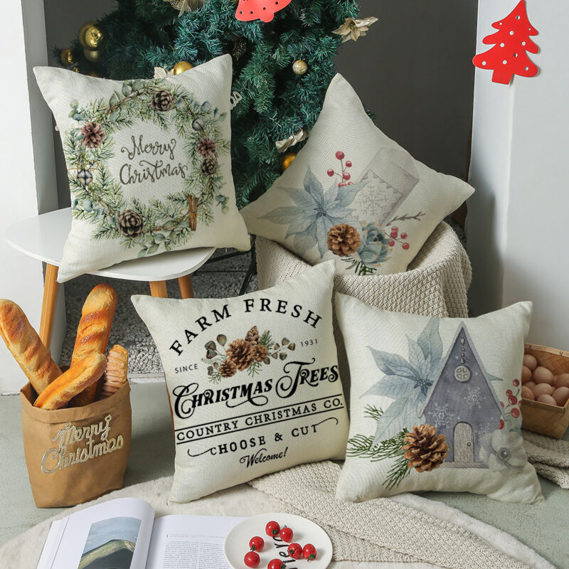 foto del prodotto copricuscini decorativi per divano, 45 x 45 cm, con ghirlanda di natale, set di 4 bebusingoto