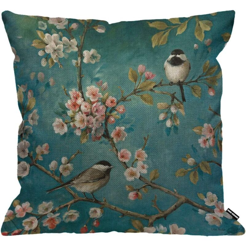 foto del prodotto copricuscino con albero e fiore, copricuscino decorativo per la casa con fiori per 45x45cm
