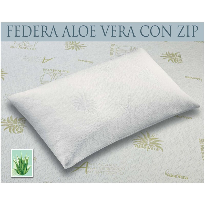 foto del prodotto copricuscino guanciale aloe vera, misura50x80colorebianco