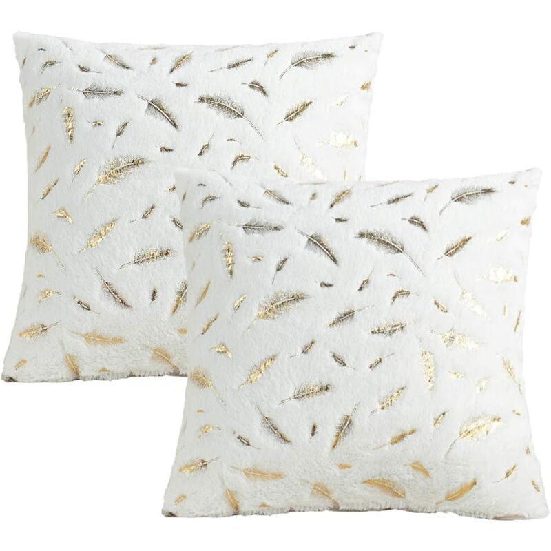 foto del prodotto copricuscino in peluche di piume, copricuscino in pelliccia dorata per divano letto, arredamento per ufficio, 40 x 40 cm, set da 2