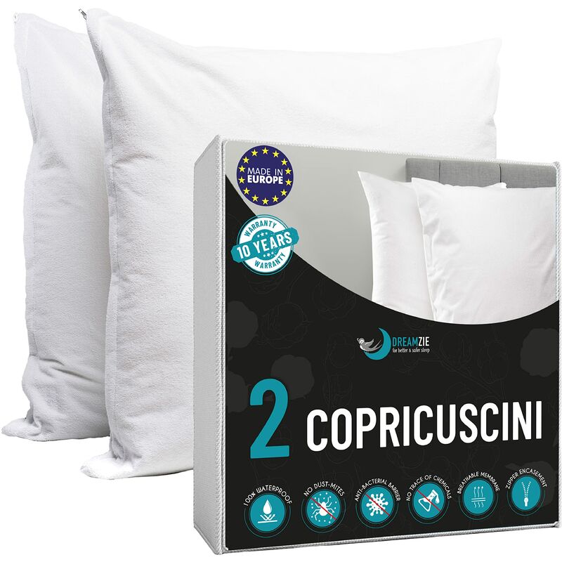 foto del prodotto copricuscino letto 40x70 antiacaro anallergico made in eu oeko tex by dreamzie copri cuscini letto con cerniera impermeabili