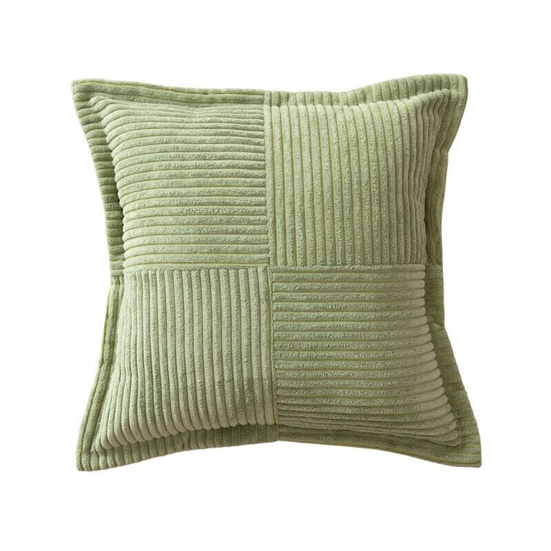 foto del prodotto copricuscino per divano 45x45 cm, set di 2 federe in velluto a coste verde con stampa a croce, arredo per camera da letto e soggiorno.