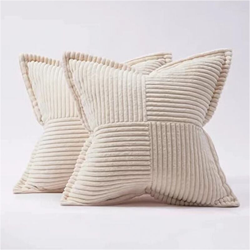 foto del prodotto copricuscino per divano 45x45, set di 2 federe in velluto a coste beige con motivo a croce, decorazione per camera da letto e soggiorno
