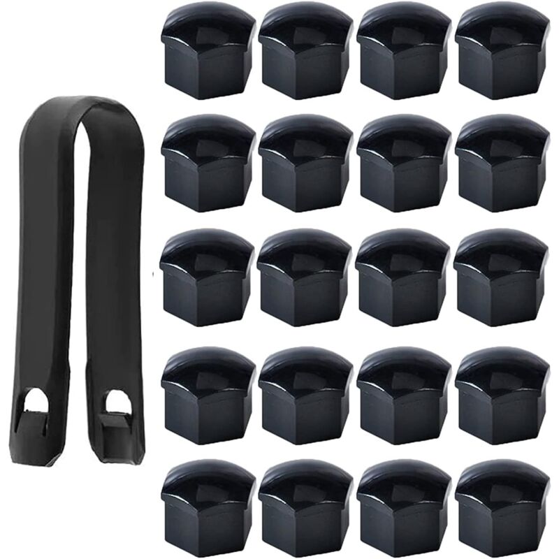 foto del prodotto copridadi per bulloni delle ruote da 17 mm di alta qualit , tappi per dadi delle ruote esagonali con strumento di rimozione confezione da 20, nero 