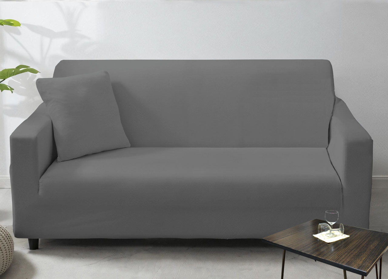 foto del prodotto copridivano antimacchia elasticizzato penisola componibile tinta unita modello perfetto - 2+3 - grigio scuro