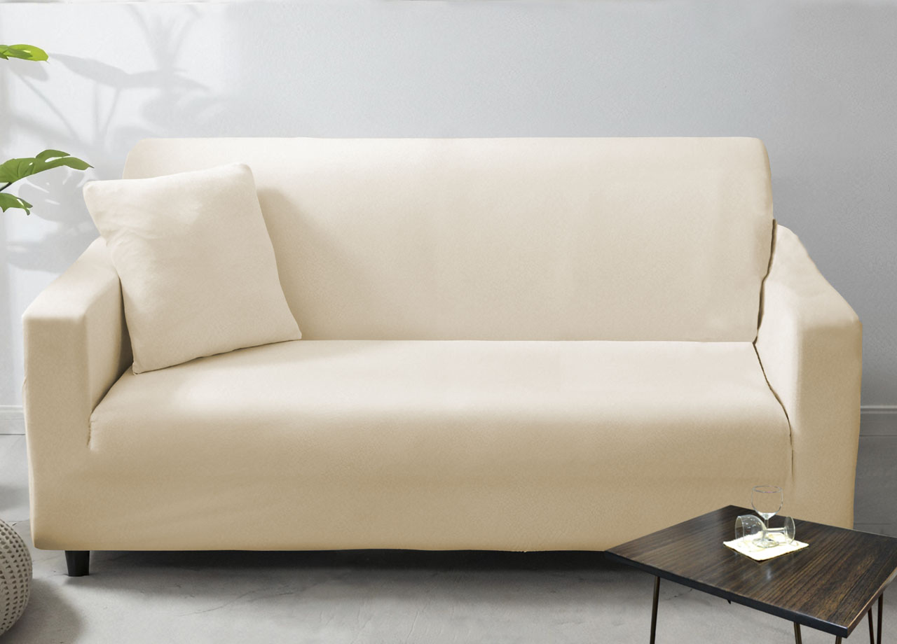 foto del prodotto copridivano antimacchia elasticizzato penisola componibile tinta unita modello perfetto - 2+3 - panna