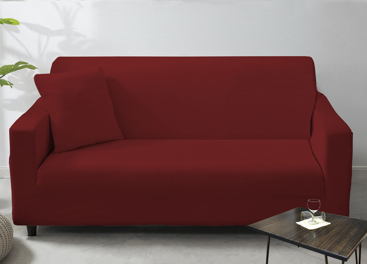 foto del prodotto copridivano antimacchia elasticizzato penisola componibile tinta unita modello perfetto - 3+3 - bordeaux