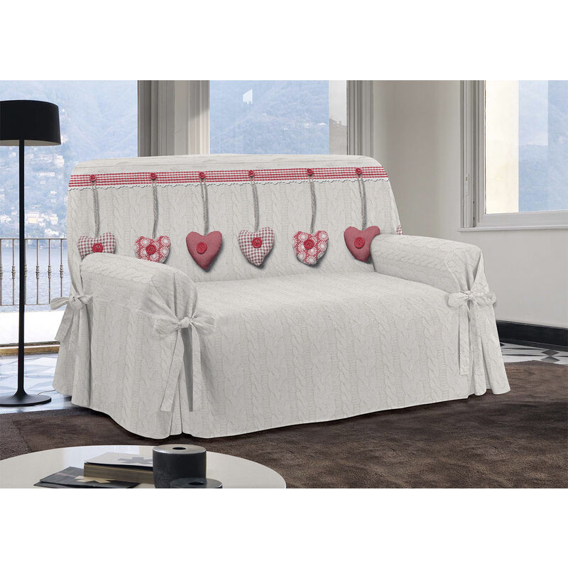 foto del prodotto copridivano con laccetti disegno cuori colore rosso, misurapoltronacolorerosso