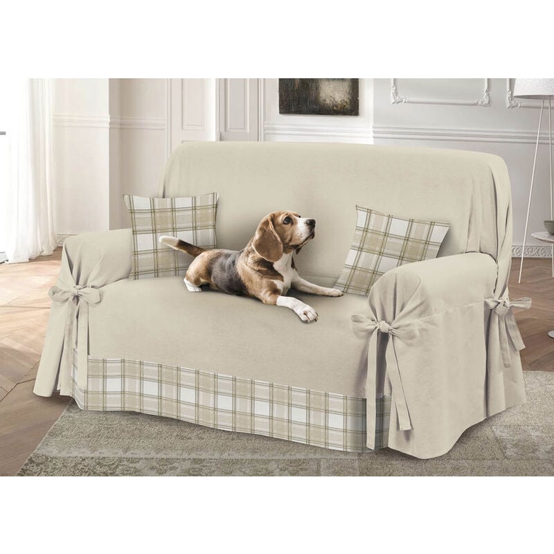 foto del prodotto copridivano con laccetti disegno scozia colore beige modello o.b., misurapoltronacolorescozia
