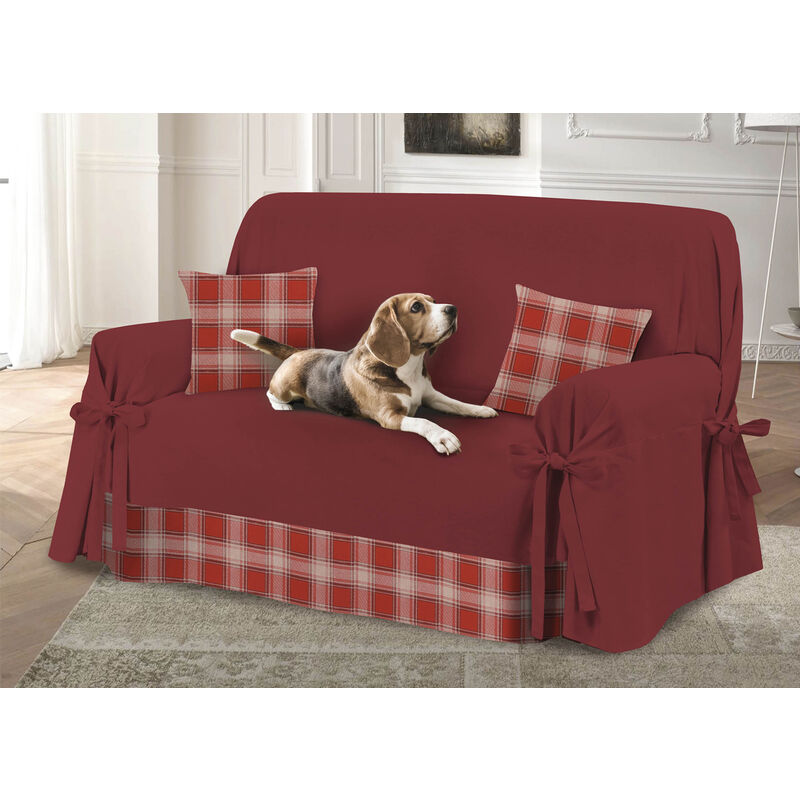 foto del prodotto copridivano con laccetti disegno scozia colore bordeaux modello o.b., misurapoltronacolorebordeaux