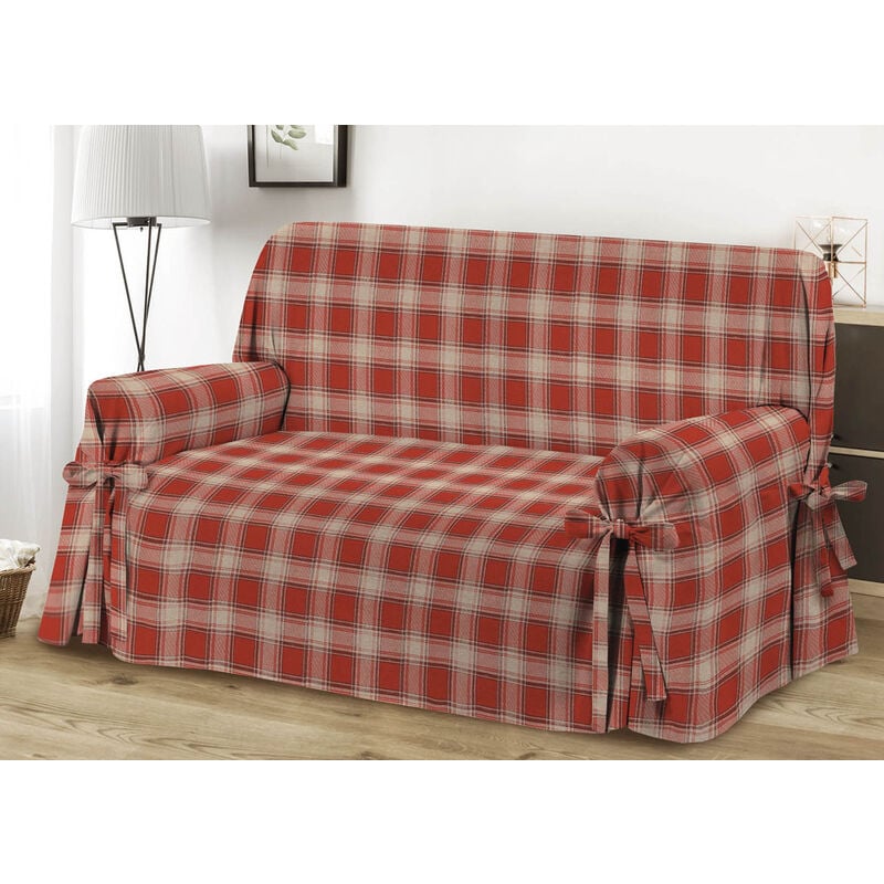 foto del prodotto copridivano con laccetti disegno scozzese colore rosso modello o.b., misura2 posticolorerosso