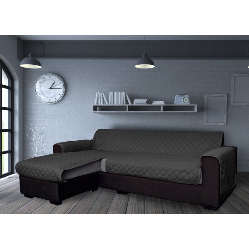 foto del prodotto copridivano con penisola antimacchia trapuntato modello star colore grigio scuro, misura190cmcoloregrigio scuro