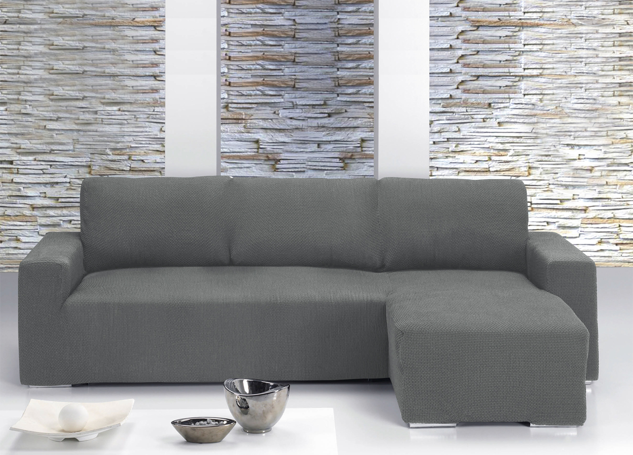 foto del prodotto copridivano con penisola chaise longue tinta unita grigio mod capri destra grigio