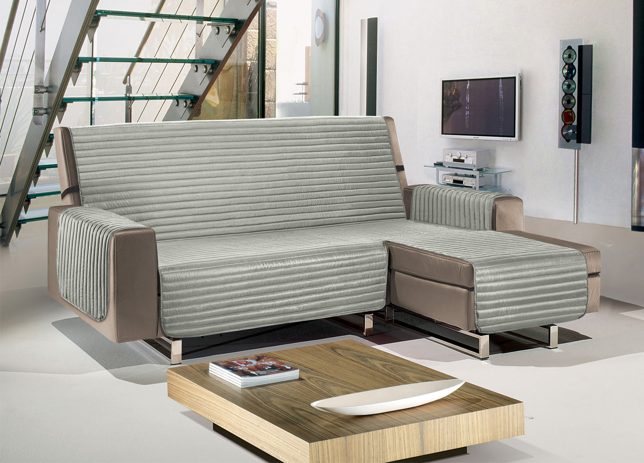 foto del prodotto copridivano con penisola sof cover trapuntato antimacchia double face 240cm grigio chiaro