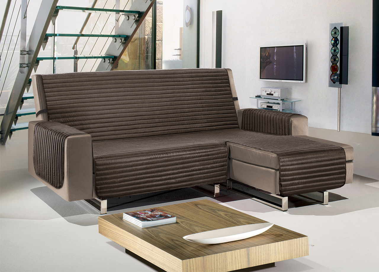 foto del prodotto copridivano con penisola sof cover trapuntato antimacchia double face 240cm marrone