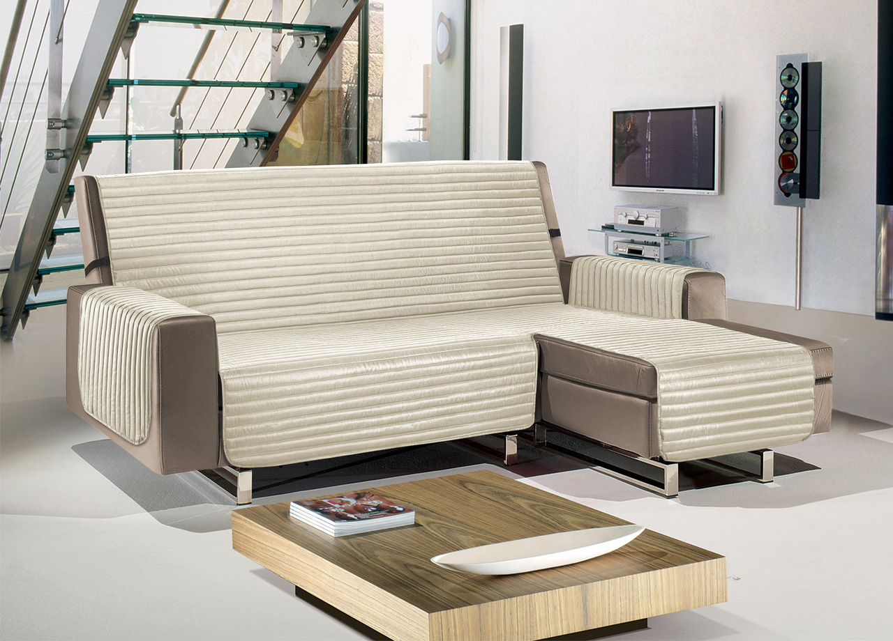foto del prodotto copridivano con penisola sof cover trapuntato antimacchia double face 290cm panna