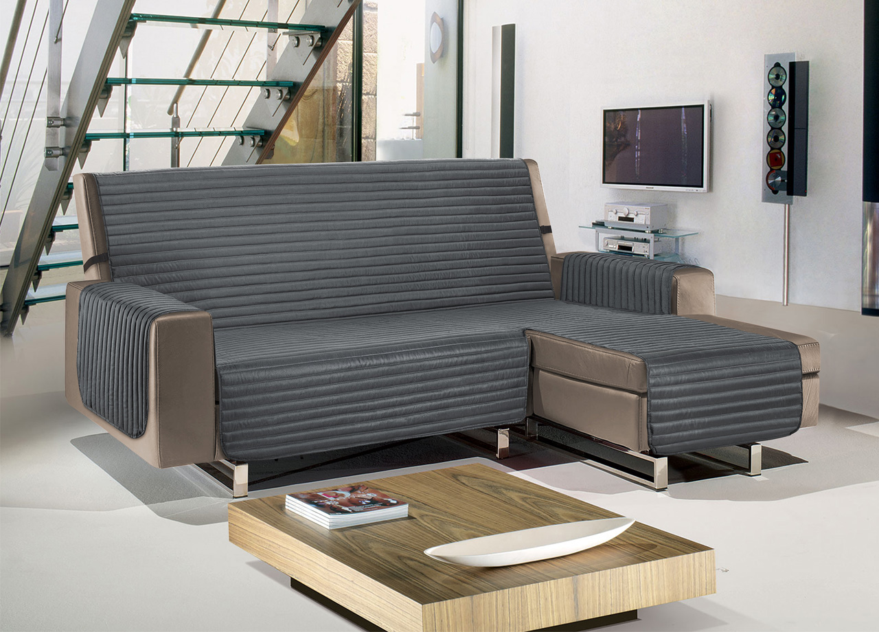 foto del prodotto copridivano con penisola trapuntato antimacchia impermeabile mod best grigio scuro 280 cm grigio scuro