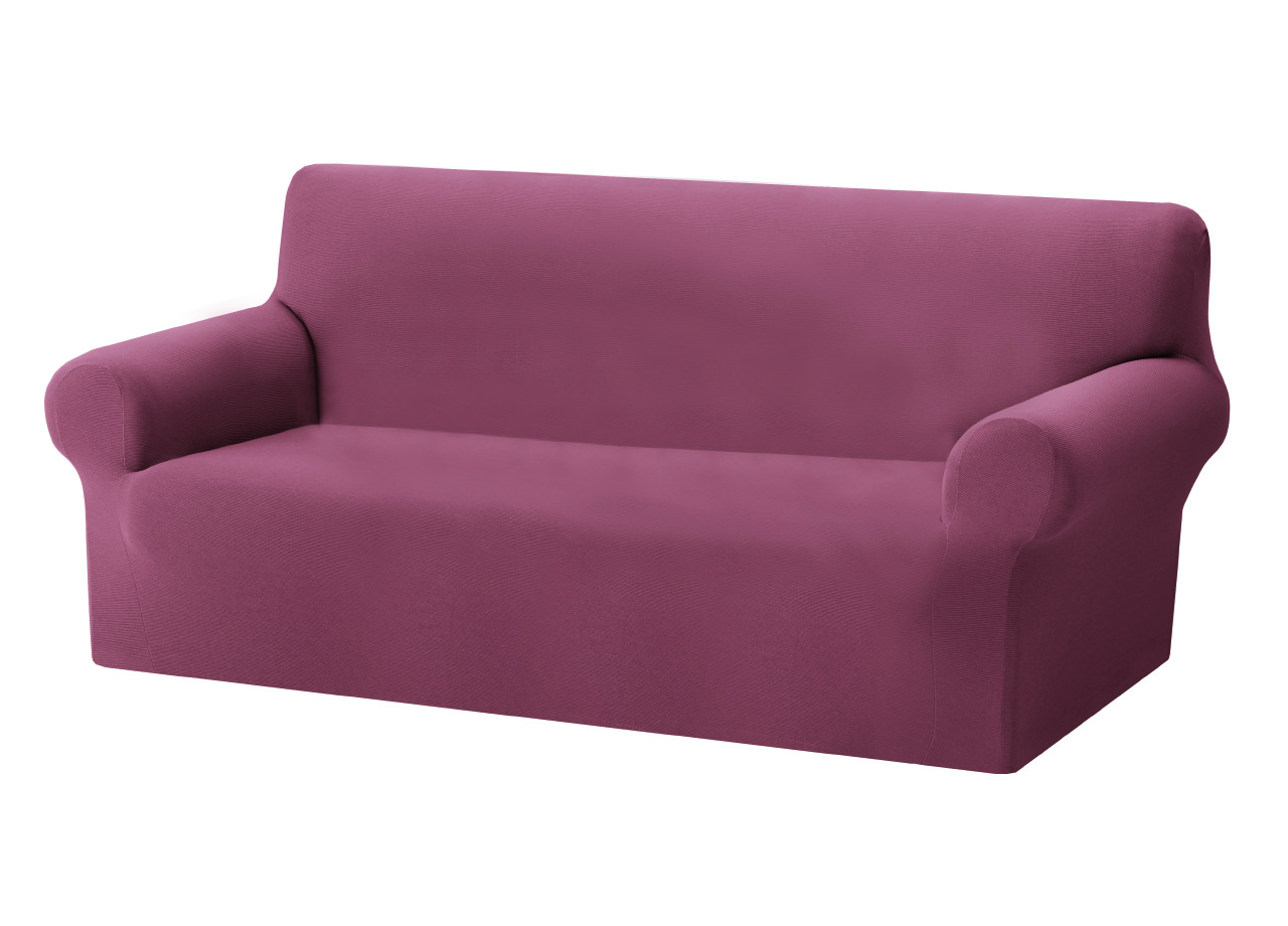 foto del prodotto copridivano copriseduta sofà elasticizzato tinta unita smile tessuto millerighe - 3 posti - rosa antico