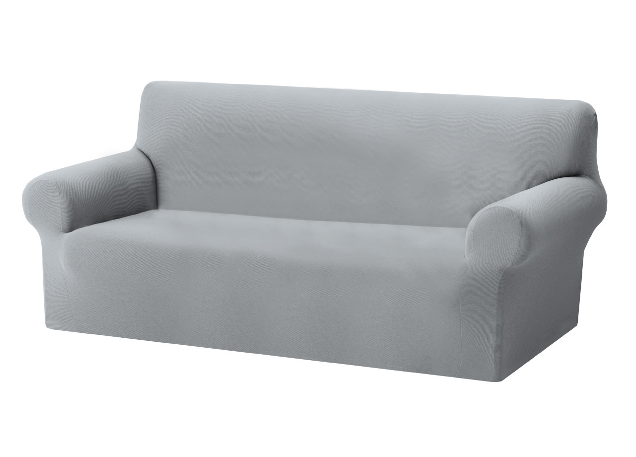 foto del prodotto copridivano copriseduta sofà elasticizzato tinta unita smile tessuto millerighe - 4 posti - grigio sassi