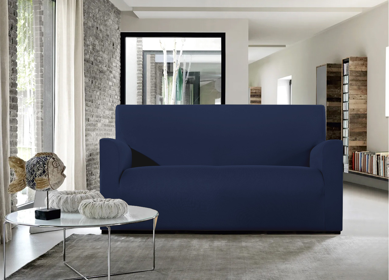 foto del prodotto copridivano e copri poltrona antimacchia sof elasticizzato modello magico div 4posti blu