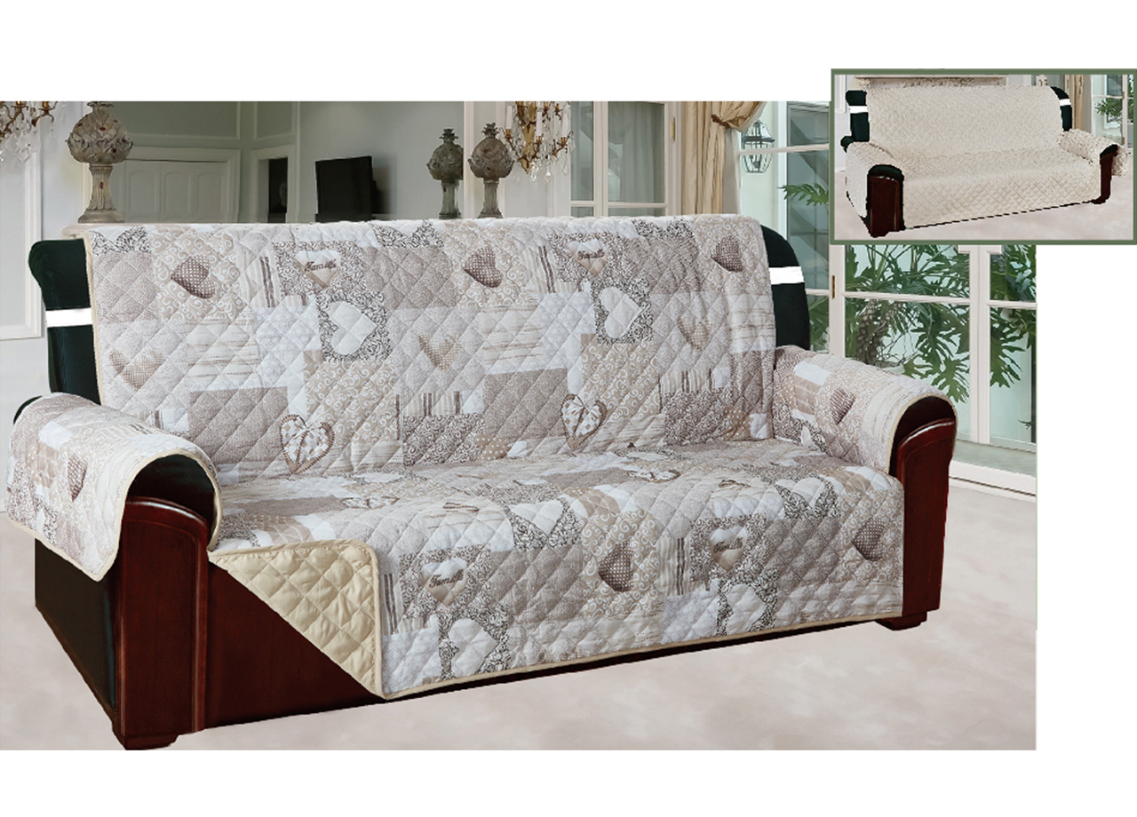 foto del prodotto copridivano e copripoltrona trapuntato reversibile modello kino colore beige 4 posti beige