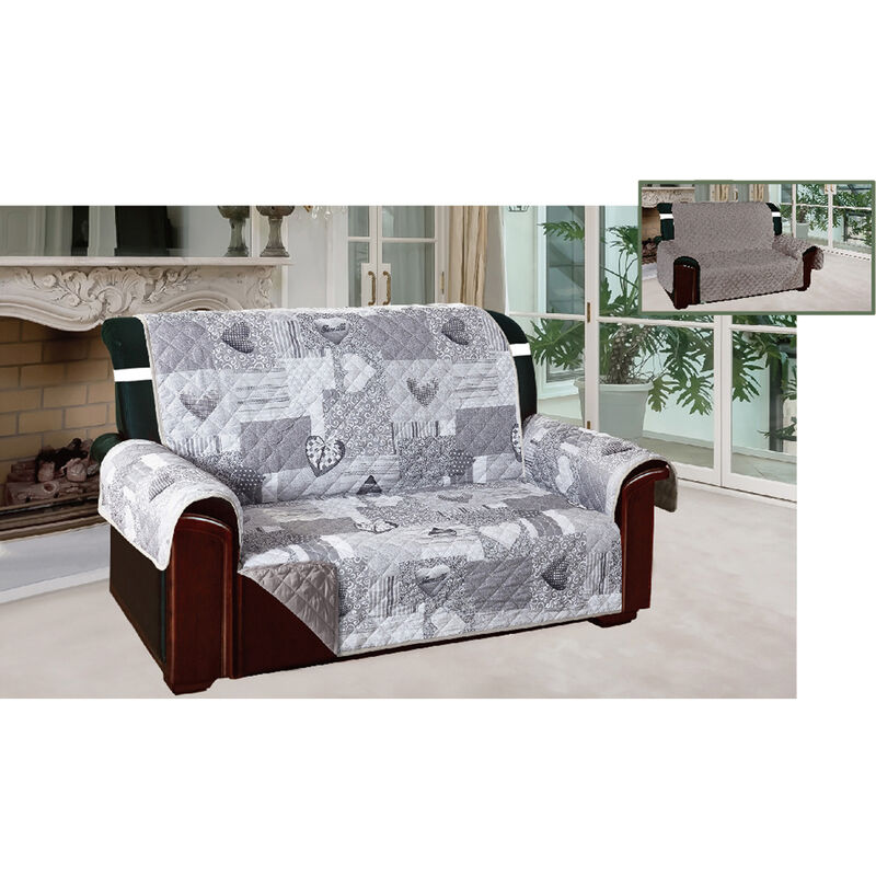 foto del prodotto copridivano e copripoltrona trapuntato reversibile modello kino colore grigio, misurapoltronacoloregrigio